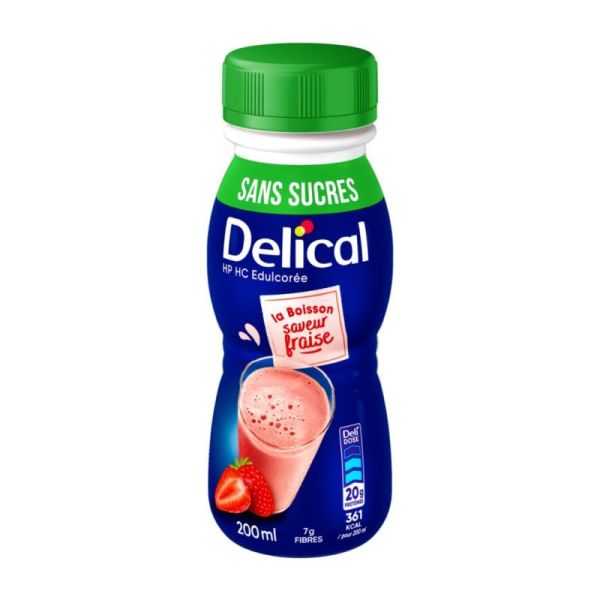 Delical Boisson HP HC Sans Sucres Soutien Nutritionnel Hyperprotéiné Saveur Fraise - 4 x 200ml