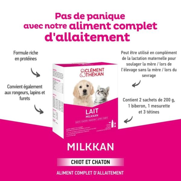 Clément Thékan Milkkan Aliment complet d'allaitement Chiots, Chatons et Rongeurs - 400 g