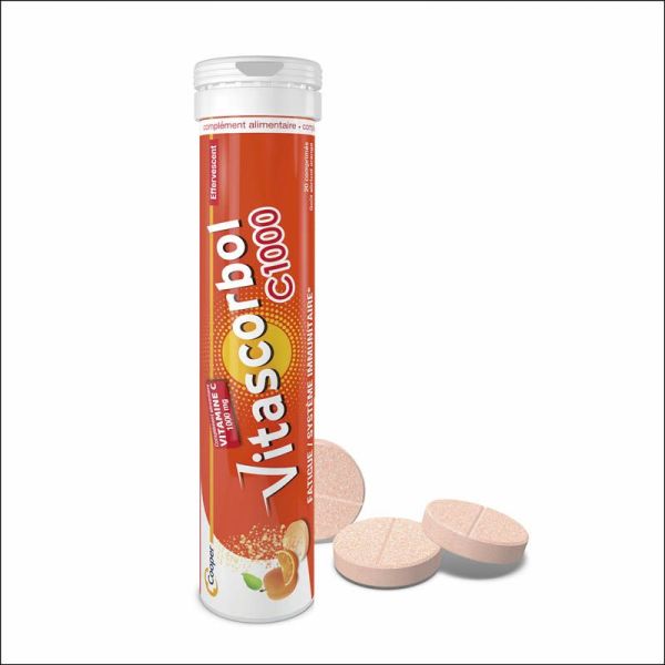 Vitascorbol Vitamine C 1000mg - Lot de 2 x 20 comprimés effervescents - Vitalité et Défenses Renforcées
