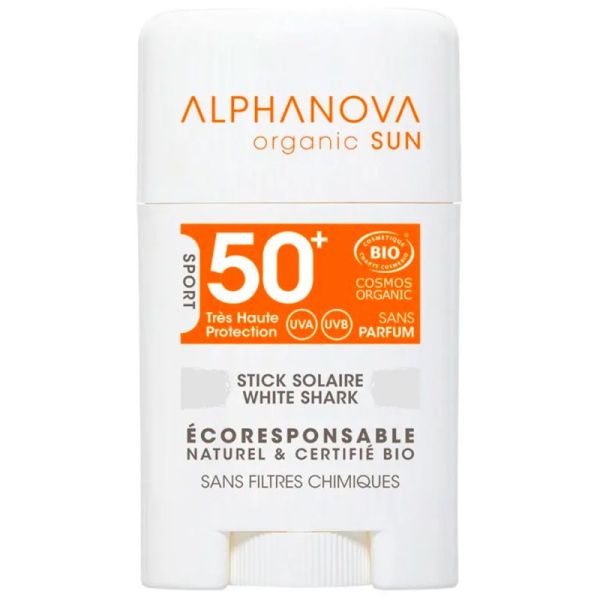 Alphanova Organic Sun Stick Solaire Visage Bio SPF50+- 17g - White Shark Blanc - Très haute protection
