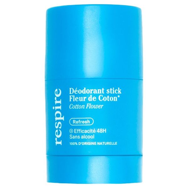 Respire Déodorant Stick Efficacité 48h Bio - 50 g - Fleur de Coton - Protection 48h naturelle