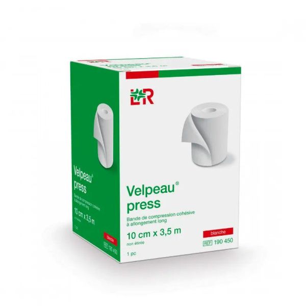 Velpeau Press Bande de Compression Cohésive à Allongement - 10 cm x 3,5 m Blanc