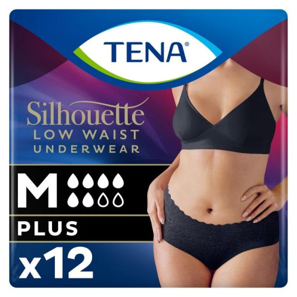 TENA Silhouette Plus Noir Taille Basse - Taille M - 12 Protections - Sous-Vêtements Absorbants
