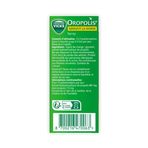 Vicks Oropolis - Adoucit la Gorge - Sans Sucre - Spray de 20ml