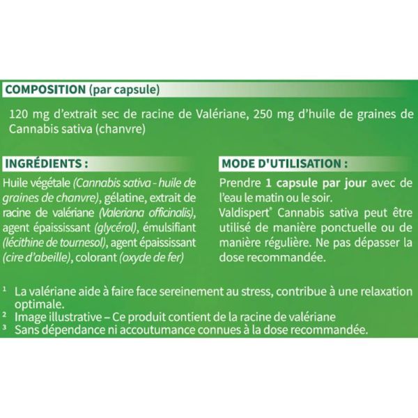Valdispert Cannabis Sativa Calme & Sérénité - 24 Capsules - Apaisement naturel sans accoutumance