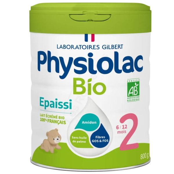 Gilbert Physiolac Bio Lait 2ème âge Formule Epaissie 800g