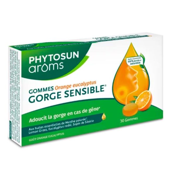 Phytosun Arôms Gommes Gorge Sensible - Goût Orange Eucalyptus - 30 gommes