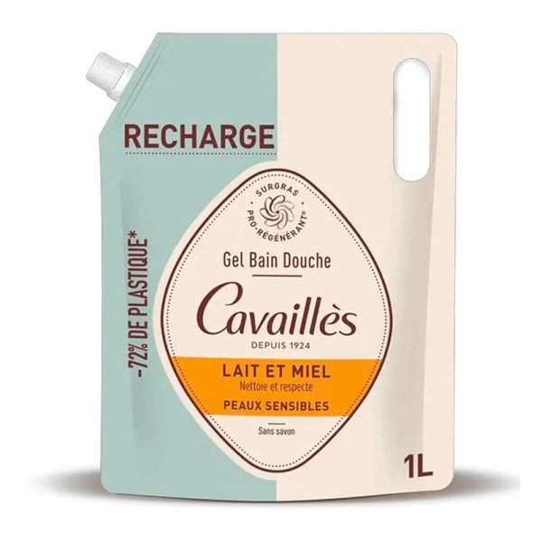 Rogé Cavaillès Eco-Recharge Gel Bain Douche Surgras Actif - Lait & Miel - Peaux Sensibles - 1L