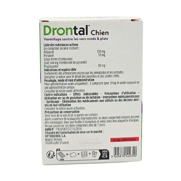 Drontal Chien - Vermifuge vers ronds et plats - 4 comprimés sécables