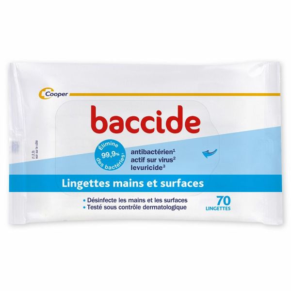 Baccide Lingettes Désinfectantes Mains et Surfaces - 70 Lingettes