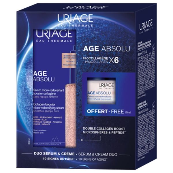 Uriage Coffret Age Absolu Sérum 30ml + Crème Rose 15ml OFFERTE - Duo expert anti-âge