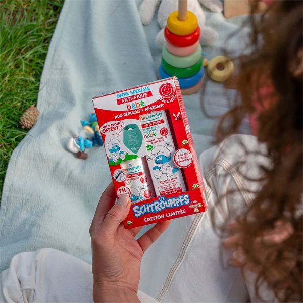 Puressentiel Duo Répulsif + Apaisant Bébé Schtroumpf - Spray Répulsif + Crème Apaisante - Dès 6 mois