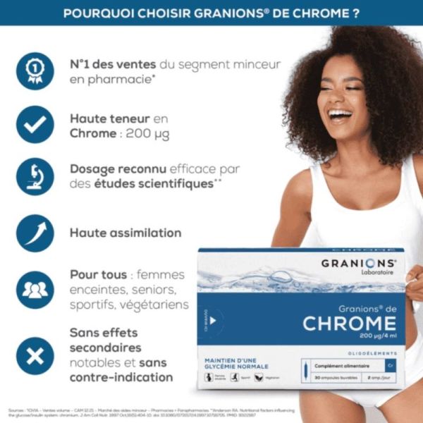 Granions de Chrome 2x30 ampoules (200 µg/j) - Complément alimentaire pour la glycémie