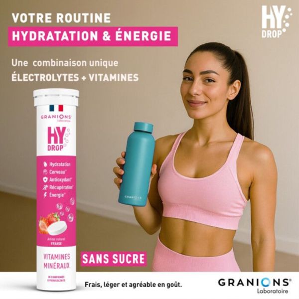 Granions Hydrop Électrolytes Fraise 20 Comprimés Effervescents – Hydratation et énergie