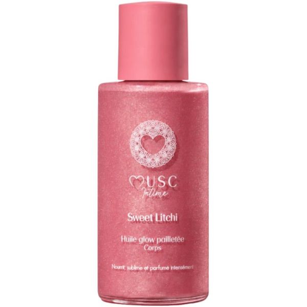 Musc Intime Huile Glow Pailletée Corps Sweet Litchi 100 ml – Huile sèche nutritive sublimatrice nacrée