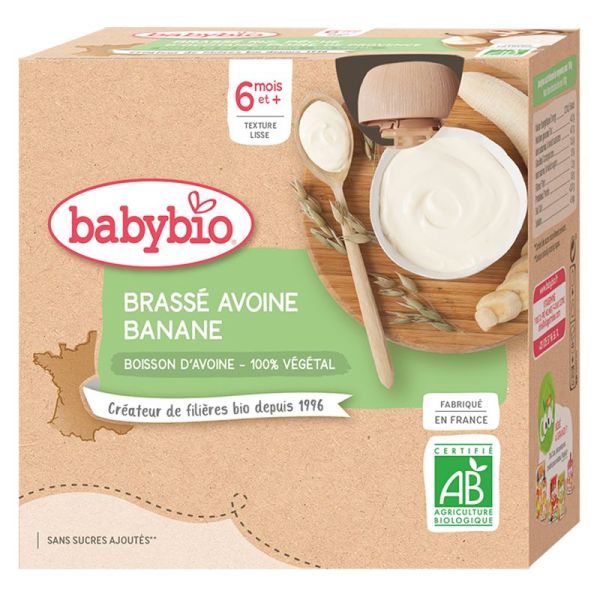 Babybio Gourde Brassé Végétal Avoine Banane +6m Bio - 4 x 85g