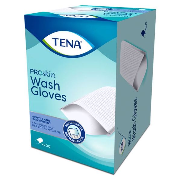 Tena Wet Wash Glove ProSkin - Gants de Toilette Jetables - Non Pastifiés - 200 pièces