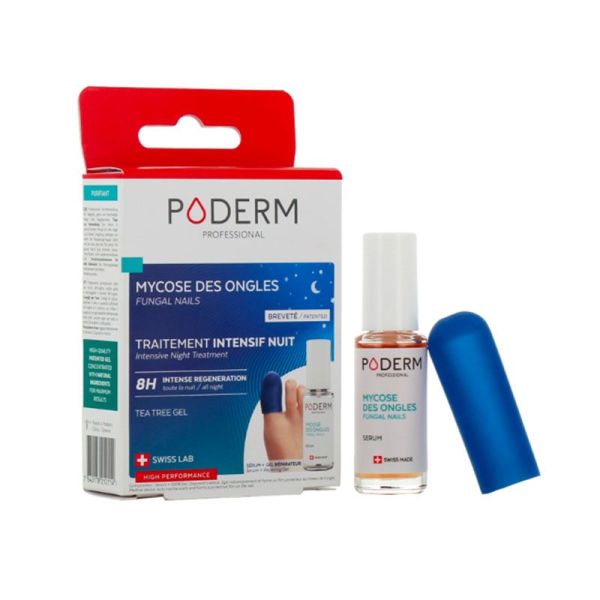 Poderm Mycose des Ongles - Traitement Intensif Nuit - Sérum Purifiant 8ml + 1 Capuchon en Gel Réparateur