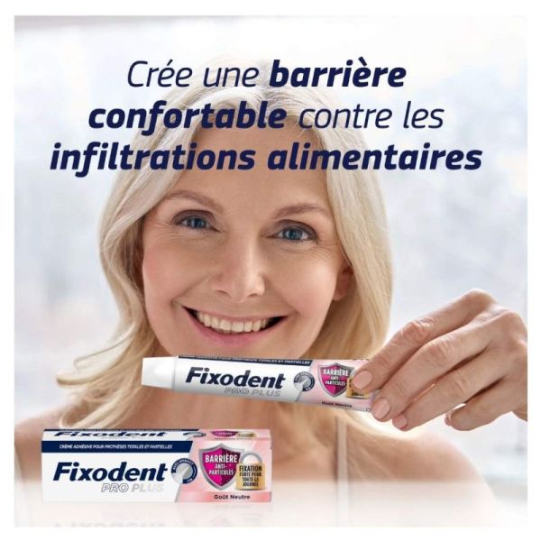 Fixodent Pro Plus Barrière Anti-Particules Crème Adhésive Prothèse Dentaire Arôme Neutre - 40g