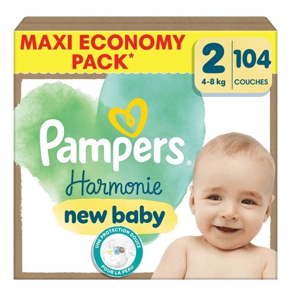 Pampers Harmonie Couches Bébé Taille 2 (4/8 kg) - 104 Couches