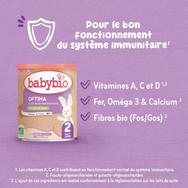Babybio Optima 2ème âge 400 g (6 à 12 mois) Lait de suite bio, avec fibres et sans huile de palme