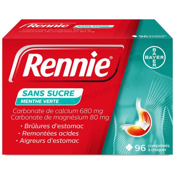 Rennie sans sucre menthe verte 96 comprimés à croquer