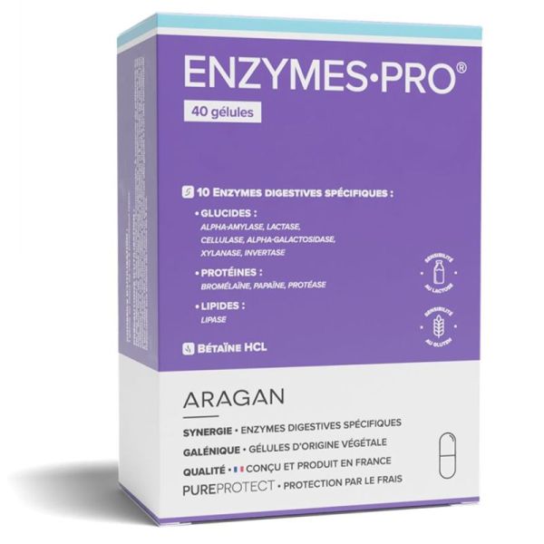 Aragan Enzymes Pro - 40 capsules - Digestion facilitée, synergie enzymatique complète