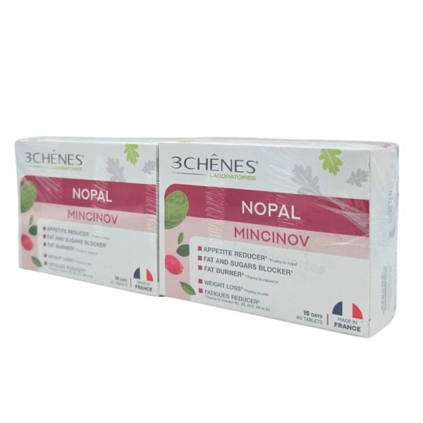 Les Trois Chênes Nopal Mincinov Capteur de Graisses et Sucres Minceur - Offre spéciale -50% sur la 2e boîte - Programme 1 mois