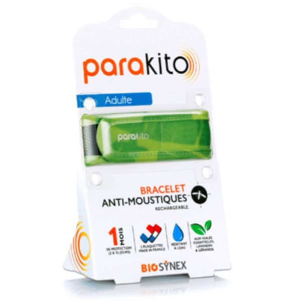 Para'Kito Bracelet Anti-Moustiques Rechargeable Adulte Vert – Répulsif étanche en tissu avec 2 recharges