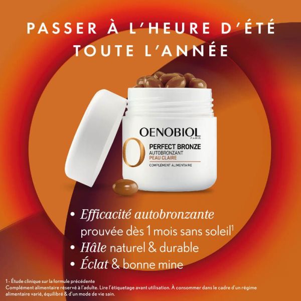 Oenobiol Perfect Bronze Autobronzant - 30 Capsules - Peau Claire - Hâle Naturel et Uniforme
