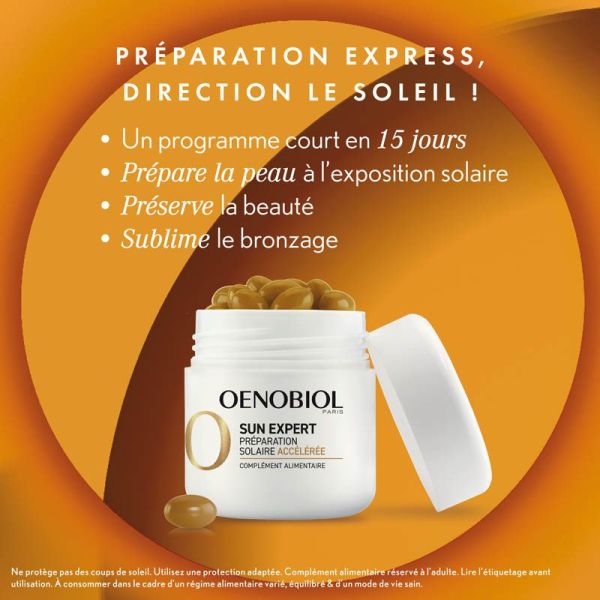 Oenobiol Sun Expert Préparateur Solaire Accélérée - Lot de 2 x 15 Gélules - Bronzage rapide, éclat naturel