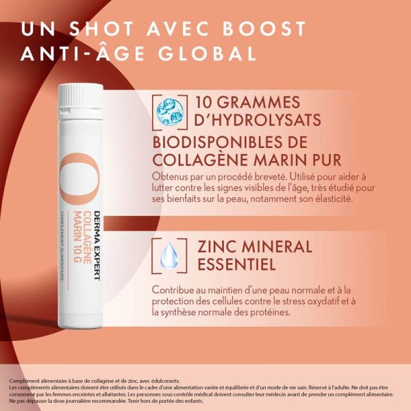 Oenobiol Derma Expert Collagène Marin - 10 shots liquides de 10g - Lutte Contre les Signes de l'Âge