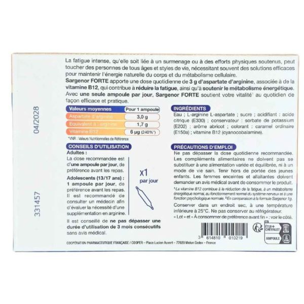 Cooper Sargenor FORTE 10 Ampoules - Réduction de la fatigue intense et recharge d'énergie