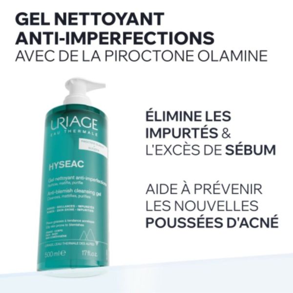 Uriage Hyséac Gel Nettoyant Anti-Imperfections 500 ml - Nettoie et purifie les peaux à tendance acnéique