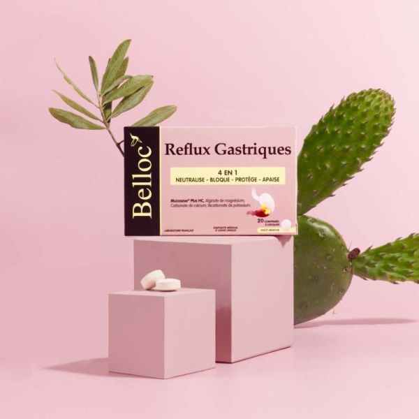 Belloc Reflux Gastriques - Neutralise, Bloque, Protège et Apaise - 20 comprimés à croquer