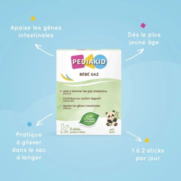 Pédiakid Bébé Gaz 12 sticks – Réduire les gaz et le confort intestinal