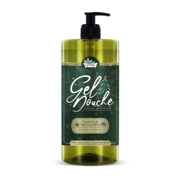 Les Petits Bains de Provence Gel Douche Surgras Vanille Musquée 1L - Nettoyage doux et confort réconfortant corps et cheveux