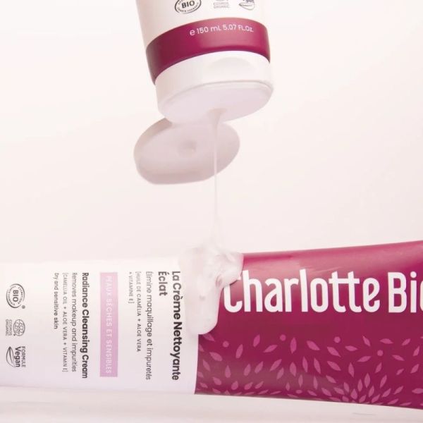 Charlotte Bio Crème Nettoyante Visage Éclat 150 ml - Nettoie, démaquille et hydrate en douceur