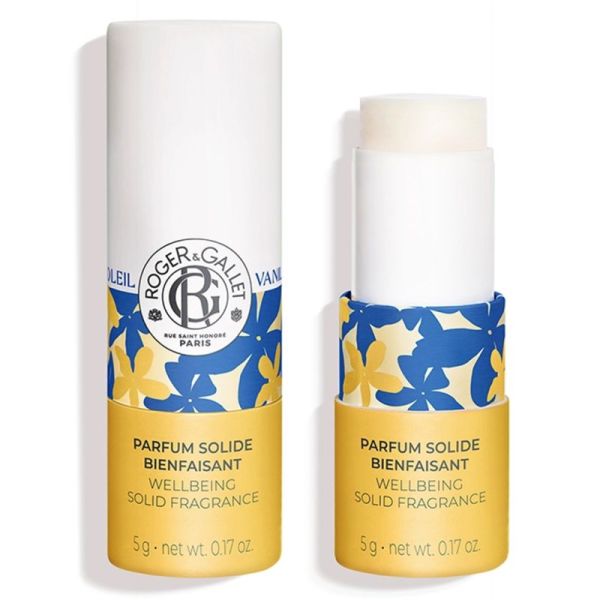 Roger & Gallet Parfum Solide Bienfaisant - 5 g - Senteur : Vanille Soleil - Parfum nomade solaire et relaxant