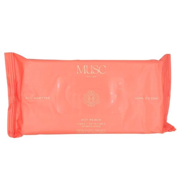 Musc Intime Hot Peach Lingettes Intimes x30 - 98% d'origine naturelle pour la fraîcheur intime au quotidien