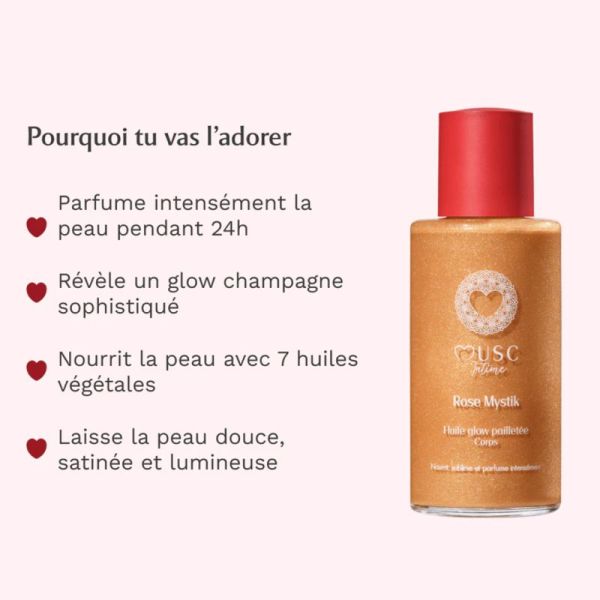 Musc Intime Huile Glow Pailletée Corps Rose Mystik 100 ml – Huile sèche nutritive sublimatrice nacrée