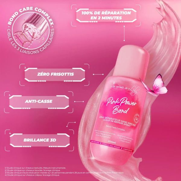 Les Secrets de Loly Pink Power Bond Spray Réparateur Sans Rinçage 200ml – Anti-casse et brillance