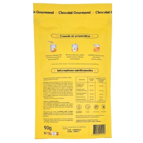 Bonjour Chocolat Gourmand 15 portions - Complément alimentaire à base de lion's mane, chaga et cordyceps
