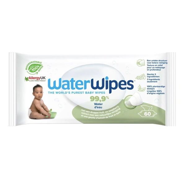 WaterWipes Lingettes Nettoyantes Bébé Peaux Sensibles - 60 Lingettes