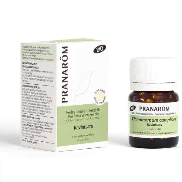 Pranarôm Perles d'Huile Essentielle Ravintsara Bio 60 Perles – Défenses et vitalité
