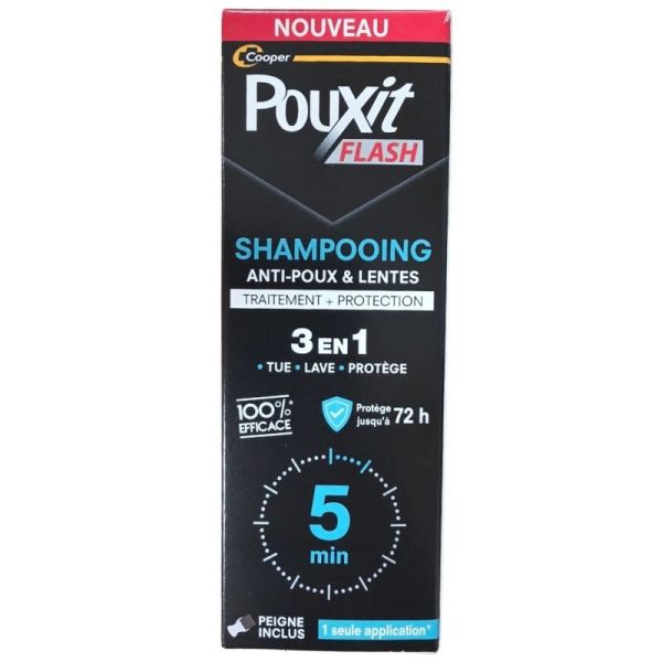 Cooper Pouxit Flash Shampooing Anti-Poux & Lentes 3 en 1 Flacon 100 ml - Elimine les poux en 5 minutes et protège jusqu'à 72 h
