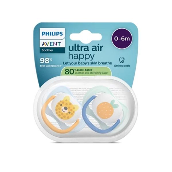 Philips Avent Ultra Air Happy Sucettes Orthodontiques en Silicone 0/6 Mois - 2 Sucettes