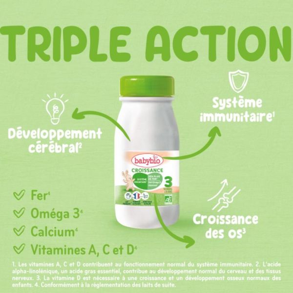 Babybio Lait de Croissance 3 - Dès 10 mois - 6 bouteilles de 25cL