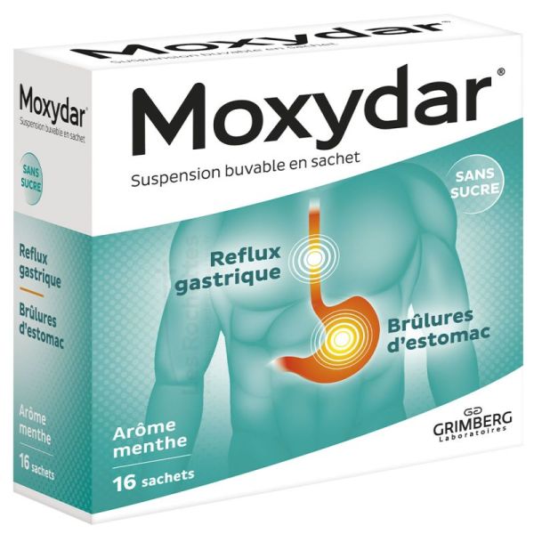 Moxydar Suspension Buvable - 16 Sachets - Arôme Menthe - Sans Sucre
