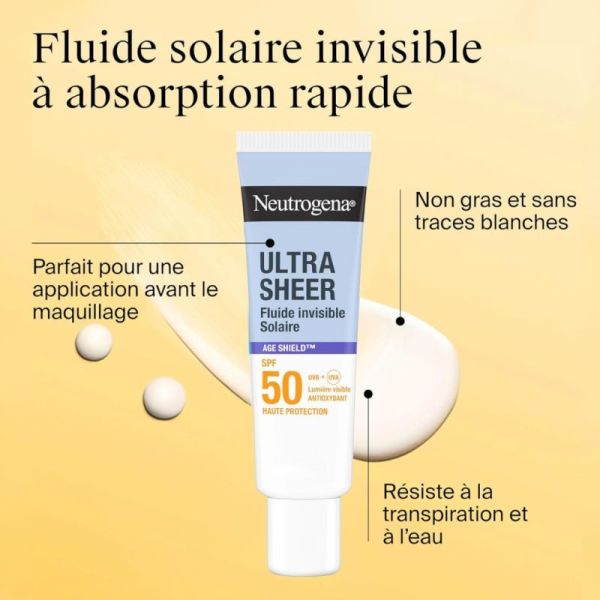 Neutrogena Ultra Sheer Age Shield Fluide Solaire Invisible SPF50 Visage - 50ml
